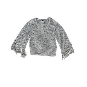 Derek Lam Open‎ Knit Crochet Cotton Fringe Sleeve Sweater, Size Medium
